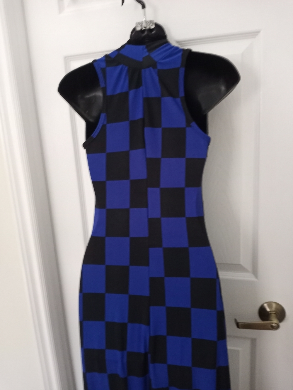 Asymmetrical Blue & Black Checker Midi Dress - Picture 2 of 4